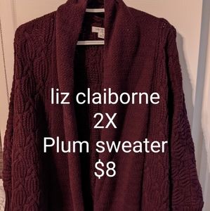 liz claiborne 2X Plum Cardigan